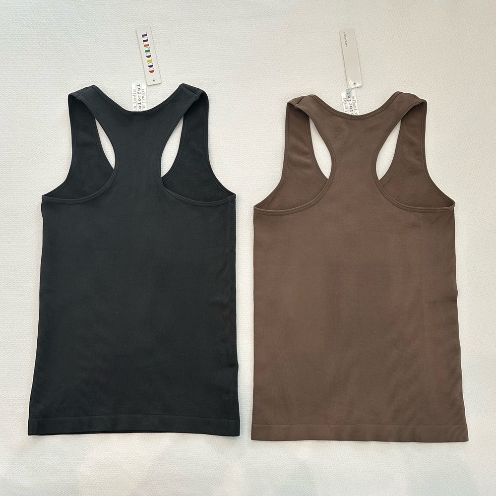 Women's Racerback Tank Tops - Gray and Brown - Picture 2 of 6